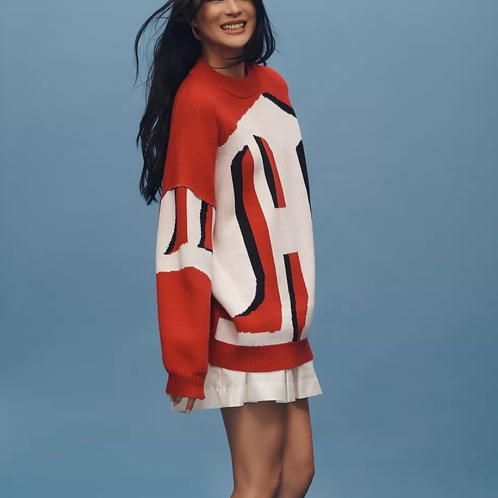 Red and White Graphic Sweater - Picture 3 of 4
